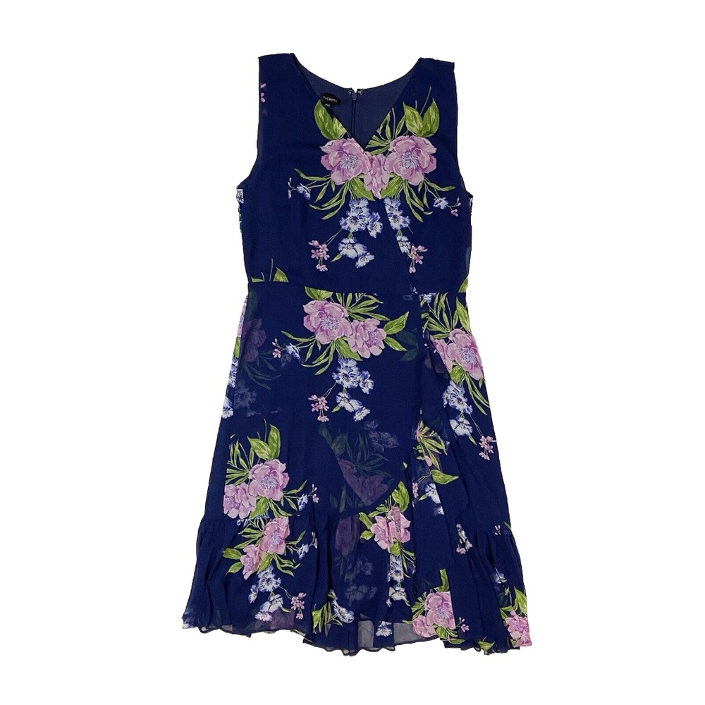 Talbots Women Size 12 Georgette Painterly Floral Midi Sleeveless Blue Dress NWT
